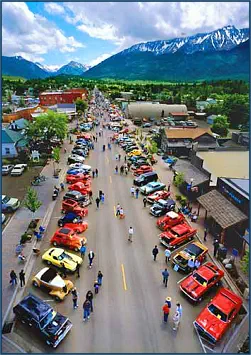 Ariel view of car show and Joseph, Oregon